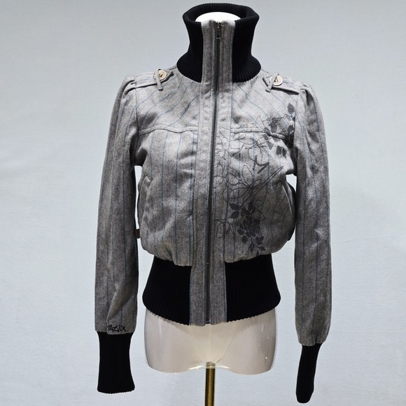 Matix Halie Jacket Womens Size Small Cropped Bomber Full Zip Lined Gray Striped - Picture 1 of 15